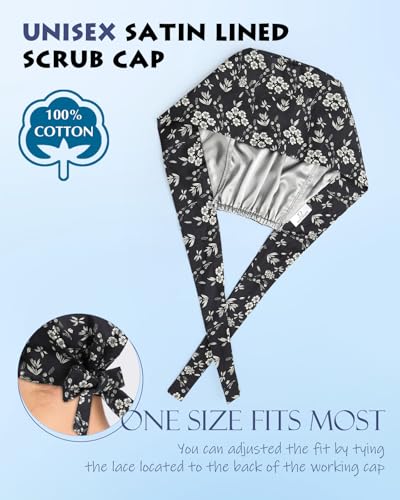 Image of 2 Pcs Satin Lined Scrub Cap Nurse Hats for Women Men 4 Buttons