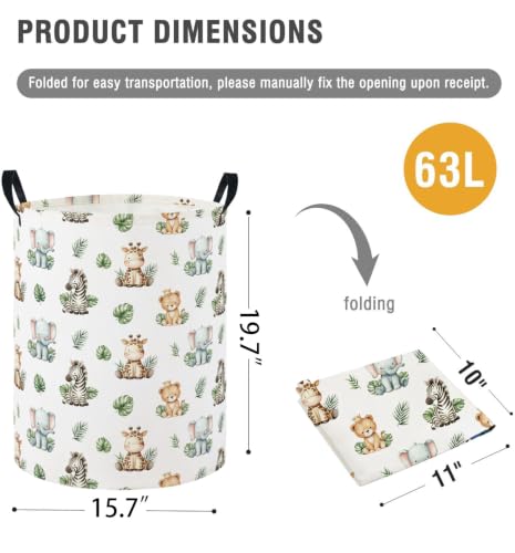 Image of Baby Laundry Hamper Basket Baby Hamper for Nursery Boy and Girl Cute Storage Bin Organizer Boho Room Decor(Leaf Animal)