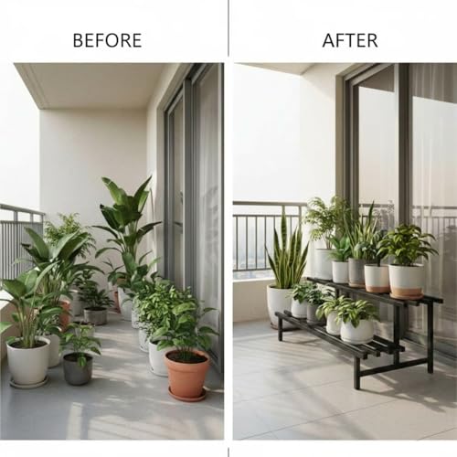 Image of Mighty Home 2-Tier Metal Plant Stand, Stylish & Sturdy Iron Rack for Home, Balcony & Garden, Space-Saving, Durable, Ideal for Indoor & Outdoor Decor, Black, Single Pack