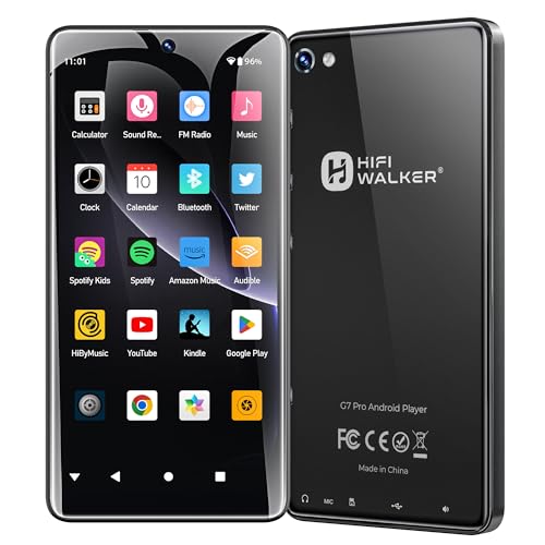 HIFI WALKER G7 Pro Portable Media Player with Android 13, 5.2' Touchscreen Music & Video Player with WiFi Bluetooth, Google Play Apps, Dual Camera, Speaker, 128GB Expandable Storage (Black, 160GB)