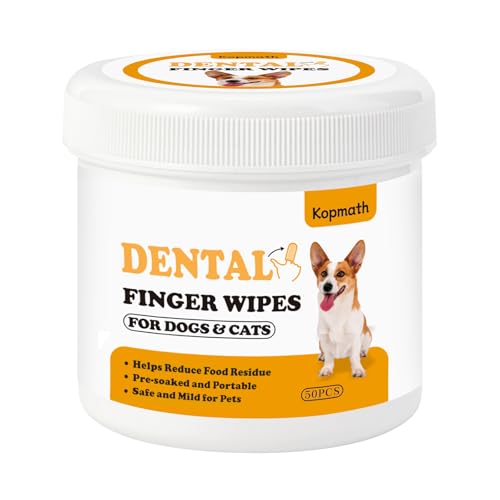 Kopmath Finger Brushes for Dental Care of Pets, Teeth Cleaning Finger Wipes, Dog Dental Wipes, Reduce Plaque & Tartar, Freshen Breath, Safe & Natural Pet Dental Wipes for Dogs Teeth