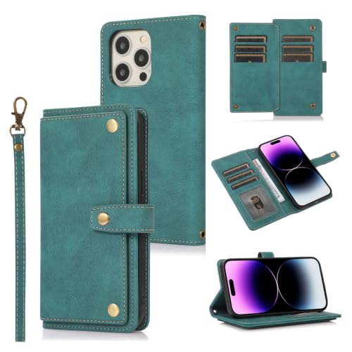 Étui iPhone 14 cuir bleu housse de protection intégrale avec fentes cartes
