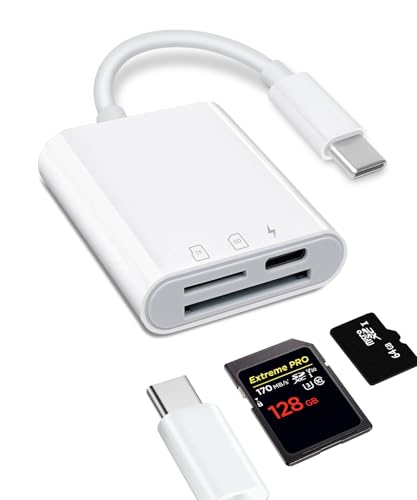 Lector de Tarjetas USB C a TF/SD, Adaptador de Tarjetas SD 3 en 1, Adaptador de Carga Tipo C a TF/SD+USB, Lector de Tarjetas de Memoria de Ranura para PC, MacBook, Ordenador, teléfono móvil y más