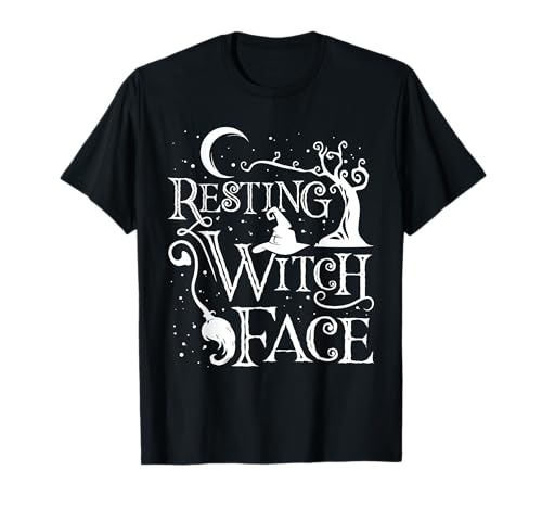 Image of Women Girls Funny Halloween Resting Witch Face T-Shirt