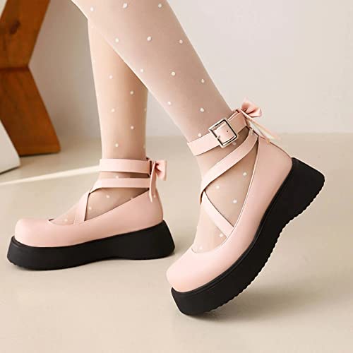 Mary Jane Shoes for Girls Back to School Princess Wedding Shoes Girl Shoes for Wedding Party with Hook Loop (Color : Pink, Size : 6 US)4