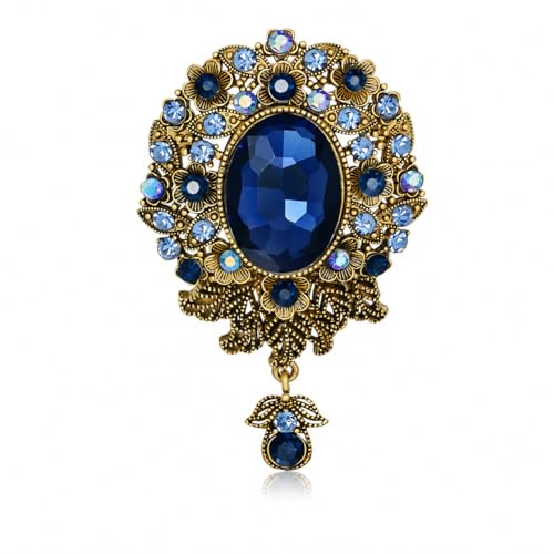 Broche fleur goutte cristal délicate ancienne femmes hommes vintage bijoux cadeaux veste robe accessoires (Bleu)