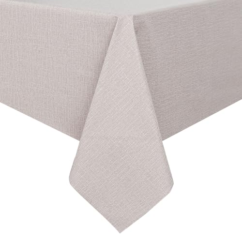 Image of Romanstile 100% Waterproof PVC Tablecloth, Square Oil Spill Proof Stain Resistant Vinyl Table Cloth, Wipe Clean Plastic Table Covers for Kitchen /Dining /Parties - 54 x 54 Inch, Beige