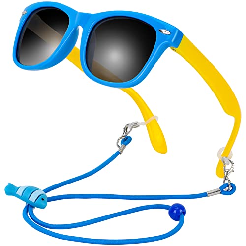 Hifot Polarisées Lunettes de Soleil Enfant,UV400 Lunettes de Soleil avec Bande Élastique Réglable Gomme Flexible Lunettes de Sport pour 3 et 12 Ans Fille et...