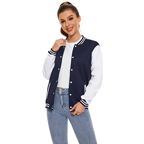 Image of Varsity Jacket Women Men's Baseball School Uniform Button Up Unsex Adult Long Sleeve Coat Fashion Jacket