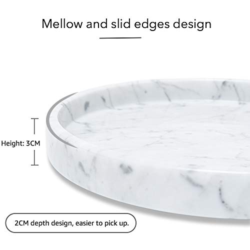 Jimei Natural Marble Round Vanity Tray Jewelry Ring Dish Holder Fruit Serving Tray For Bathroom, Kitchen, Nightstand Or Table Decoration (9.84In (25Cm)) #TOP2