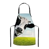 Britimes Apron Home Kitchen Cooking Baking Gardening for Women Men With Pockets Funny Cow On Green...