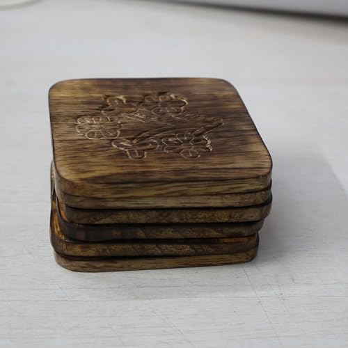 Image of Wooden Coaster Set with Cutlery and Tissue Holder, Kitchen Counter Organizer, Multipurpose Storage Solution
