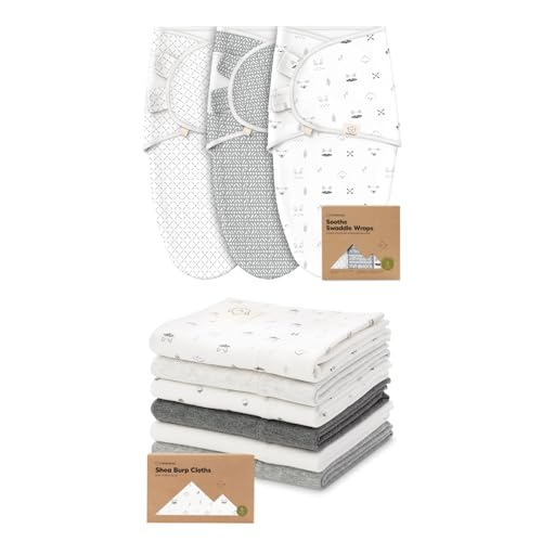 Image of KeaBabies 3-Pack Baby Swaddle Sleep Sacks and 6-Pack Baby Burp Cloths for Baby Boys and Girls - Organic Newborn Swaddle Sack - Large Baby Burp Cloths, Burping Cloths for Babies