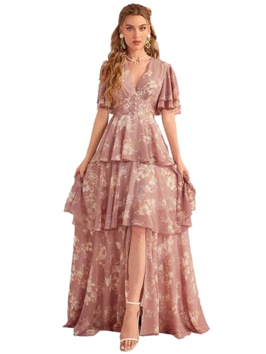 TOLEEN Women's Summer Casual Elegant Dresses Fashion Floral Printed V