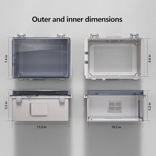 Image of ABS Electrical Junction Box, Ventilated Design, Cable Grommets, IP65 Waterproof Enclosure, Indoor /Outdoor Use with Mounting Panel. (Clear Cover, 11 inchx7.4 inchx5.5 inch)