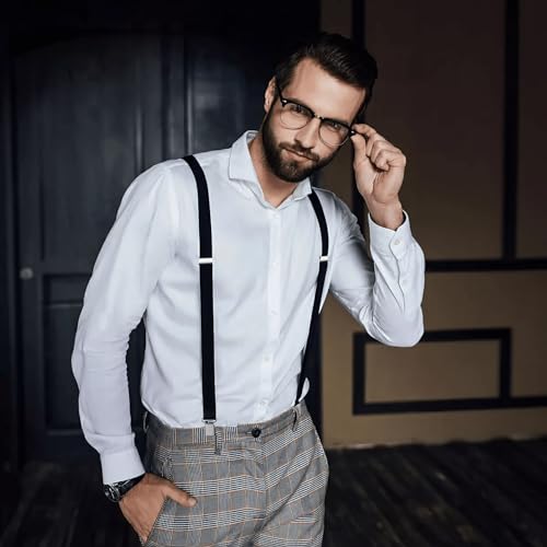 WOXVM Mens Suspenders Adjustable Braces with 4 Strong Metal Clips Elastic X Back Heavy Duty Suspender for Men and Women