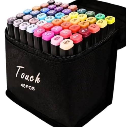 Kit Canetinhas Marcadores Ponta Dupla Fina e Grossa Chanfrada, Caneta para Desenho Artísticos, Lettering, Pintura, Esboço, Colorir, Codificadas por Cores, Estojo, Profissional e Escolar (48) cores