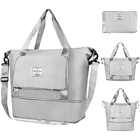 Foldable Travel Duffel Bag ,Large Capacity Weekend Bag with Detachable Long Strap, Dry Wet Separated Overnight Bag Lightweight Gym Bag Holdall Bag Cabin Bag Airplane Bag for Sports and Travel Cover