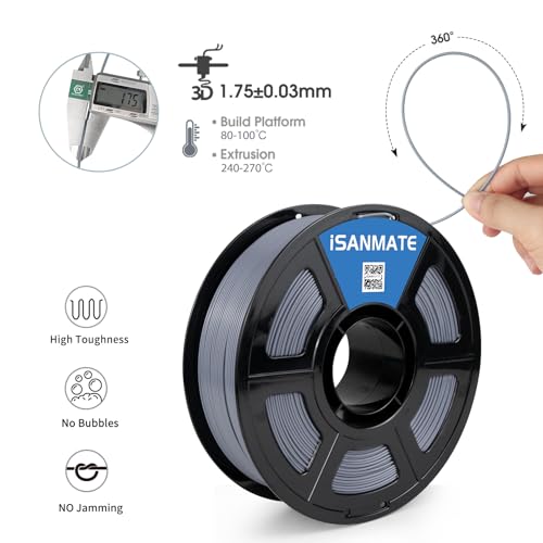 Image of iSANMATE ASA Filament 1.75mm Silver 1KG, UV & Weather Resistant 3D Printer Filament Perfect for Outdoor Functional Parts, Dimensional Accuracy + /- 0.02mm, 1kg Spool (2.2lbs)