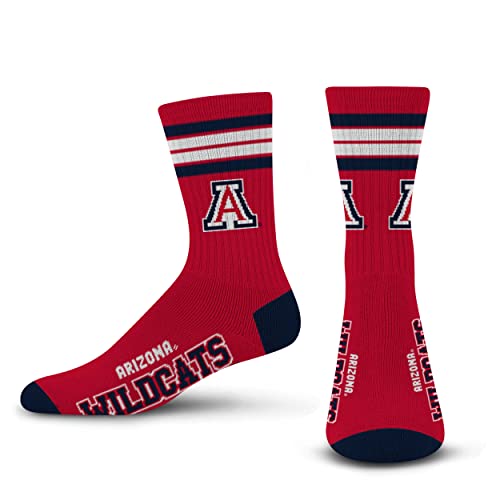 For Bare Feet FBF NCAA Arizona Wildcats 4 Stripe Deuce Crew Sock Team Color MEDIUM