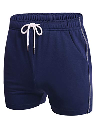 URRU Men's Gym Workout Boxing Shorts Running Short Pants Fitted Training Bodybuilding Jogger Short Navy Blue Small