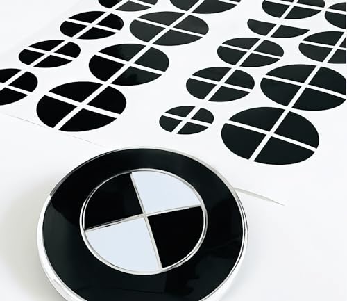 Lot de 30 autocollants d'emblème noir brillant et carbone - Résistant aux intempéries et UV - Spécialement conçu pour BMW - Avec instructions de montage