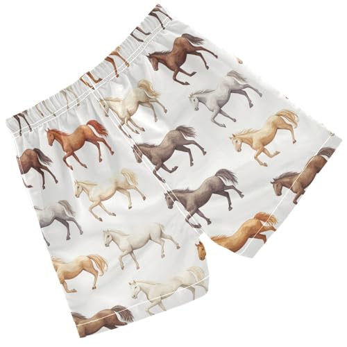 Pigsaly Boys' Swim Board Shorts Watercolor Cute White Black Brown Horses Boy's Swim Trunks Kids Swimwear 2T2