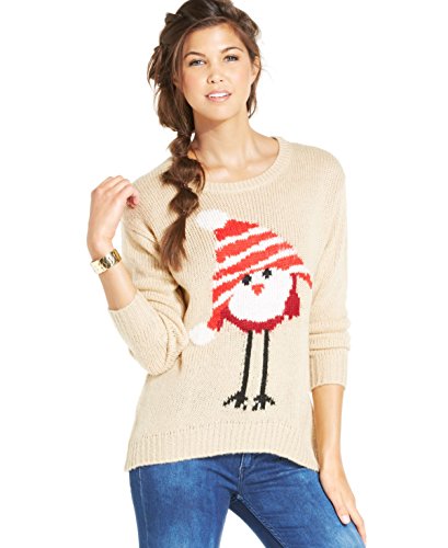 Jolt Juniors Bird with Hat Printed Holiday Christmas Sweater