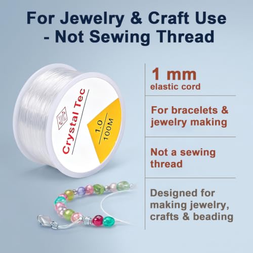 Image of PATPAT 1mm 100Meter Clear Elastic Thread for Bracelet Jewelry Making, DIY Bracelet Elastic String Flexible Invisible Thread Transparent Beading Cord for Bracelets, Necklaces, Jewelry Making & Crafts