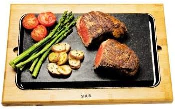 1 x HIGOSHI Bamboo Board Sharing Platter Extra Large Thick Fish, Veg or Steak - Hot Cooking Stone - Sizzling Hot Plate