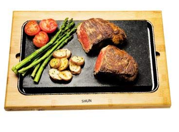 Amania Trading Ltd 1 x HIGOSHI Bamboo Board Sharing Platter Extra Large Thick Fish, Veg or Steak - Hot Cooking Stone - Sizzling Hot Plate