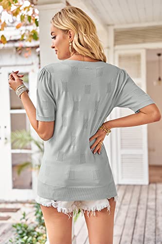Image of Arach&Cloz Women's Lightweight Spring Summer Sweater Tops Casual Short Sleeve Blouses Shirts