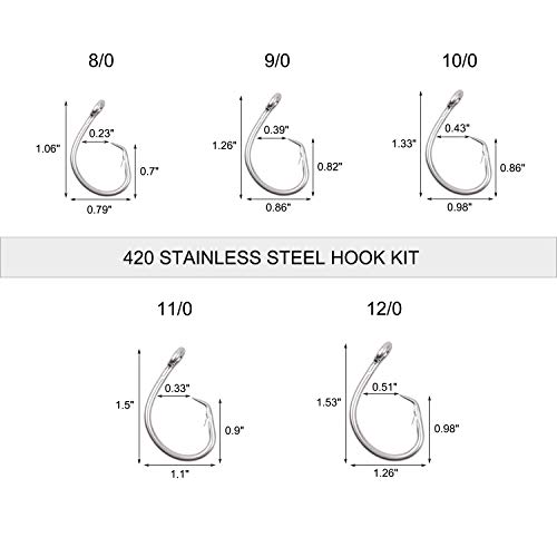 Fishing Tuna Hooks Kit – 50Pcs Stainless Steel Circle Hook Big Game Saltwater Hook Extra Strong Wire Hook Fish Hooks Tackle #TOP1