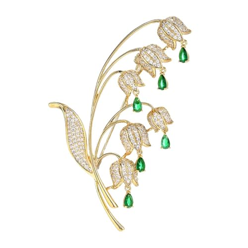 Image of 14K Gold Lily of the Valley Brooch with Genuine Moissanite - Elegant Floral Design, Premium Moissanite-Accented Jewelry, Ideal Gift for Women on Special Occasions