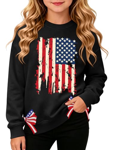 Image of Ithalt Kids USA Sweatshirt Boys Girls 4th of July Shirt American Patriotic Pullover with Embroidered Side Slits 5-14y