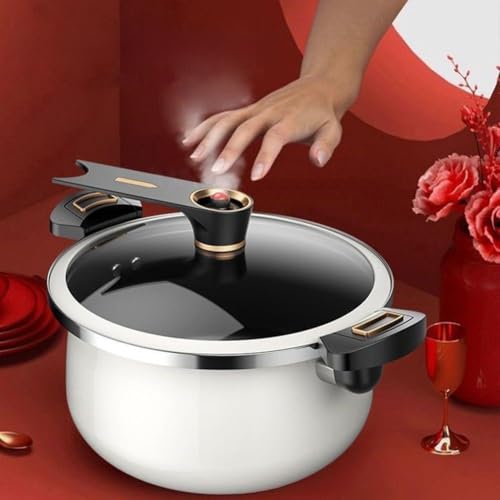 Filteilect Olla a presión esmaltada de gran capacidad, olla sin sopa con asas dobles para cocinas de gas e inducción, cocina de 26 cm, 28 cm (5 L, blanco)