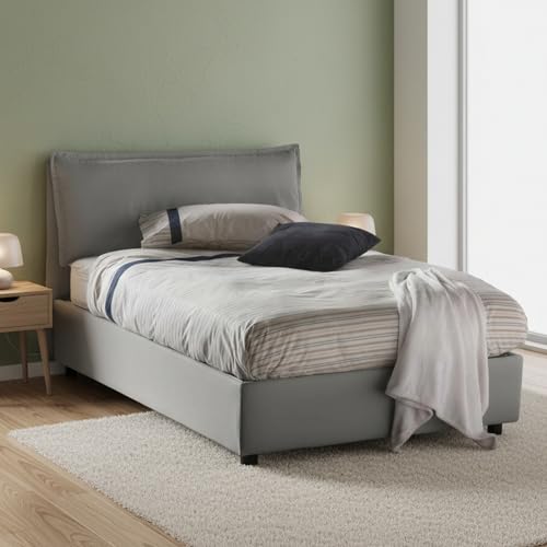 Talamo Italia - Lit double Gloria, Lit coffre avec revêtement en tissu, 100% Made in Italy, Ouverture frontale, adapté pour matelas 120x190 cm, Gris