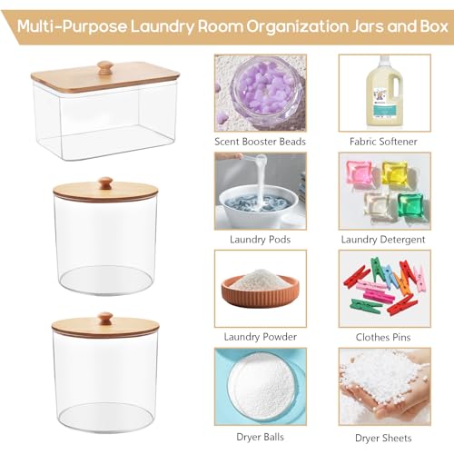 3 Piece Laundry Pods Storage Container and Washing Powder Organizer‌ High Capacity ‌Laundry Storage Containers‌ with Lids Square and Round ‌Washing Pods‌ Detergent Box for Laundry Room Organisation