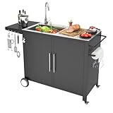 JFHID Outdoor Kitchen Sink with Hose Hook up, Stainless Steel Worktable Kitchen Cabinet Island, Grill Prep Table Work Station for Garden, Backyard and Lawn