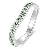 Muses Art Design Birthstone Eternity Band Ring Wave Style (Channel Set/Full Round), Stackable Fashion Ring with Crystal Birthstone