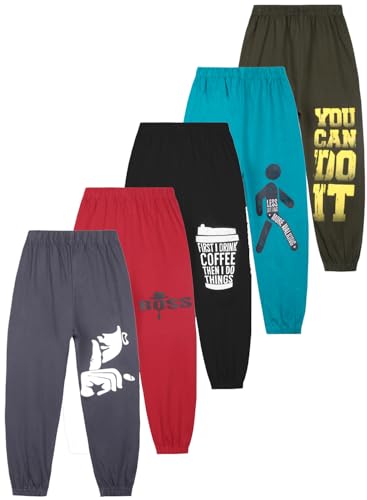 Image of T2F Boys Regular Fit Cotton Printed Track Pants (Pack of 5)