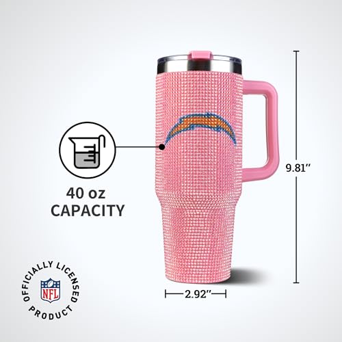 Image of The Memory Company Officially Licensed 40oz Pink Bling Game Day Tumbler, Los Angeles Chargers