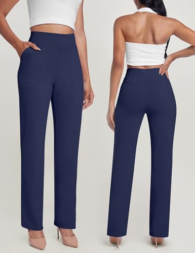 AVAMO Womens Yoga Pants Straight Leg Stretchy Work Pants High Waist Pull On Business Casual Office Slacks with Pockets Brown XXL — view 2