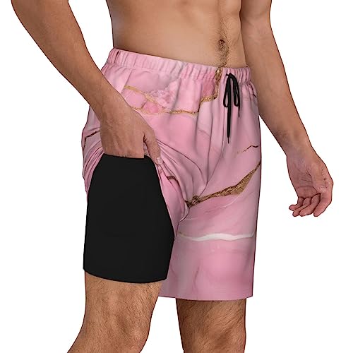 Short de bain décontracté pour homme avec doublure compression rose - 3