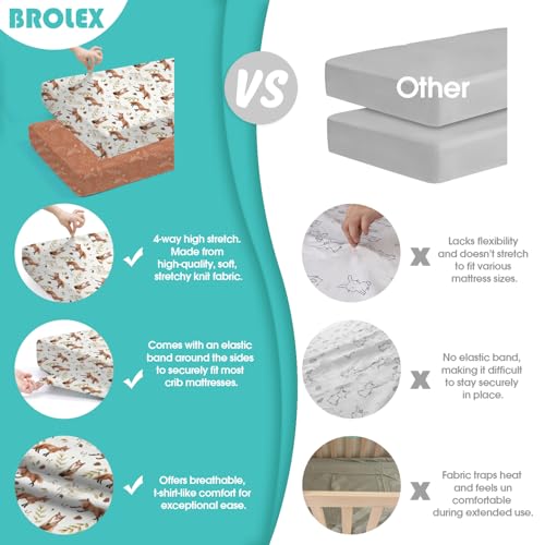 Image of BROLEX Baby Fitted Crib Sheets: Kid Crib Sheets - Set of 2 for Toddler Standard Size Crib Mattress for Boys and Girls - Jersey Knit Crib Bed Sheets Fox&Foliage