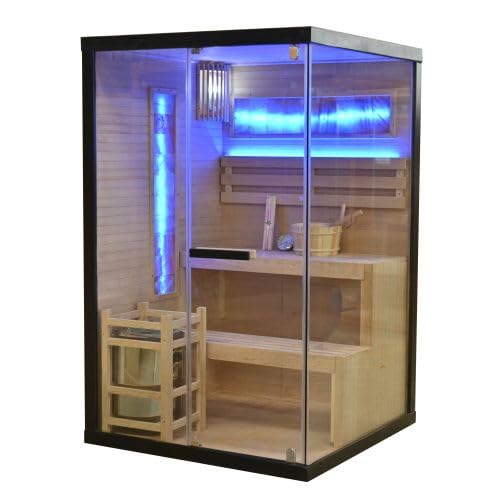 SANOTECHNIK® Sauna LUXOR 1 - Sauna & sauna a infrarossi per 2 persone 120 × 120 × 190 cm, forno Harvia 3,5 kW, luce LED, 8 mm vetro ESG - Art. n. SB50120 (SB50120)