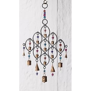 India Windspel, gerecycled ijzer, klokken en glaskralen