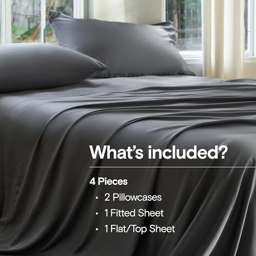 Image of DOZ Sheet Set, 100% Viscose derived from Bamboo, Organically Grown, Buttery Soft, Cooling Sheets, High GSM, Deep Pockets - 4 Piece - 2 Pillowcases 1 Fitted 1 Top Sheet (Storm, Cal King)