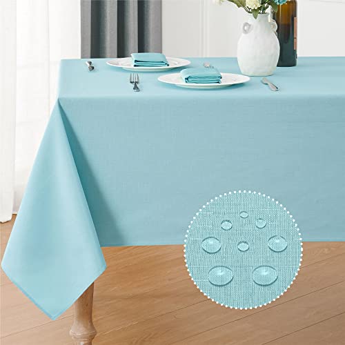 Veblandy Rectangle Tablecloth Waterproof 60x104 inch Linen Textured Table Cloth Stain and Wrinkle Resistant Washable, Decorative Fabric Table Cover for Dining, Party and Camping, Aqua by Veblandy - Used condition - US$19.33
