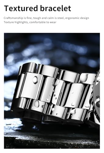 Image of OLEVS Watch for Men Stainless Steel Analog Quartz Chronograph Moon Phase Watch Waterproof Date Luminous Wrist Male Watches,Gift for Men